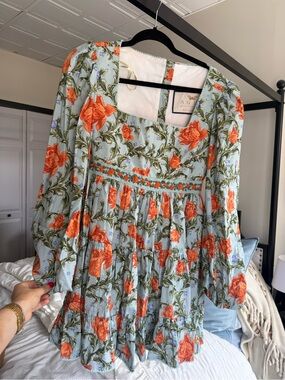 Agua Benita Floral Tiered Mini Dress with Orange Roses
